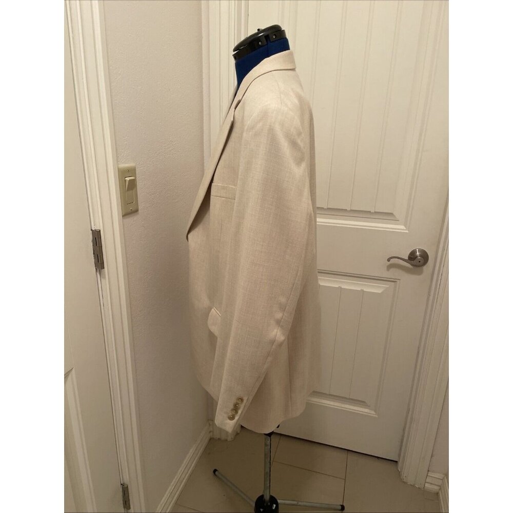 CHAPS 48R Basket weave Cream Sport Coat Poly Viscose Men Blazer 2 Button Jacket - Picture 6 of 16